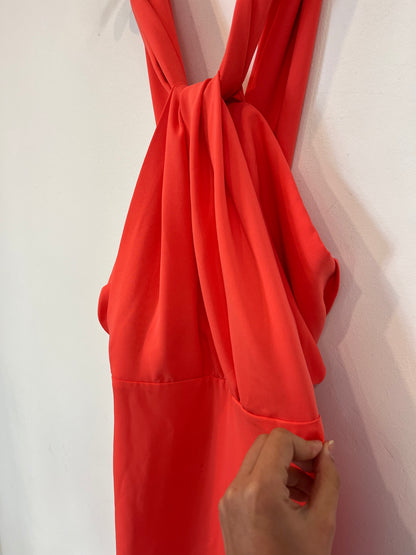 PEDRO DEL HIERRO. Vestido largo coral detalle escote. T S