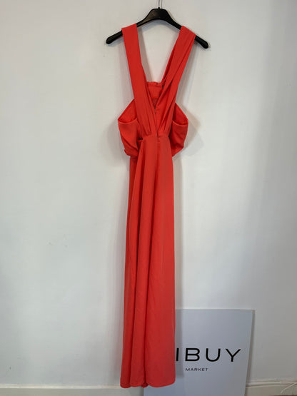 PEDRO DEL HIERRO. Vestido largo coral detalle escote. T S