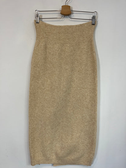 MANGO. Falda midi punto beige. T. S