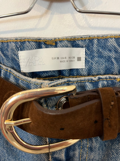 ZARA. Denim pata ancha cinturón. T 38