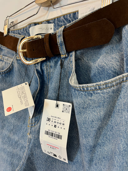 ZARA. Denim pata ancha cinturón. T 38
