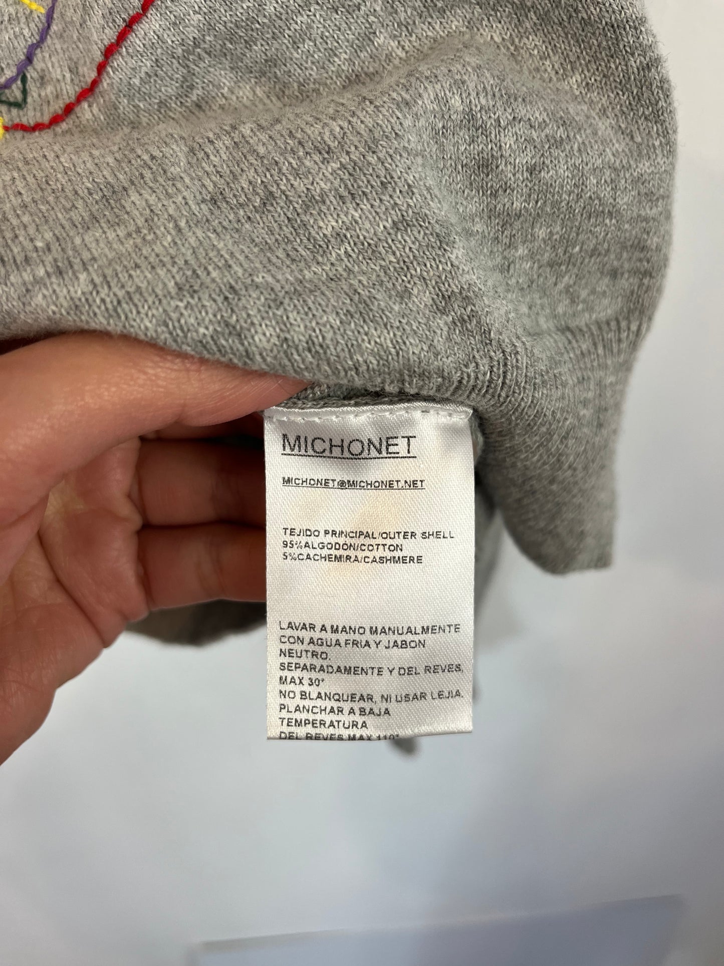 MICHONET. Jersey fino gris bordados. T M