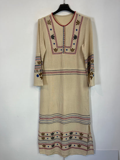 OTRAS. Vestido midi beige estampado. T XS/S