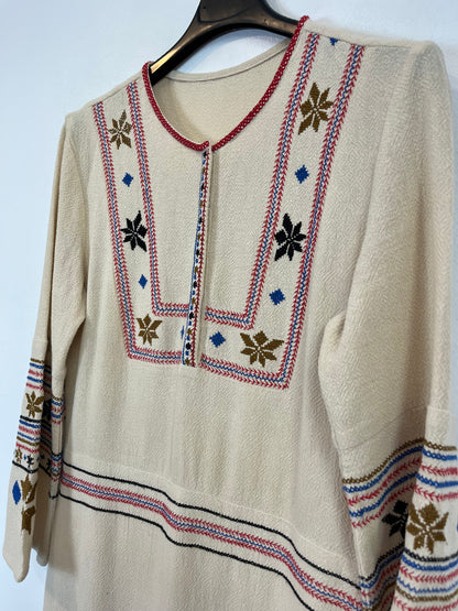 OTRAS. Vestido midi beige estampado. T XS/S