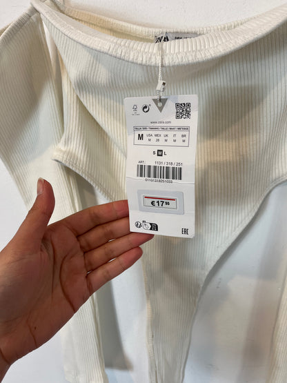 ZARA. Body canalé blanco elástico. T M