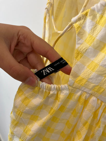 ZARA. Long yellow checked dress. Size XS
