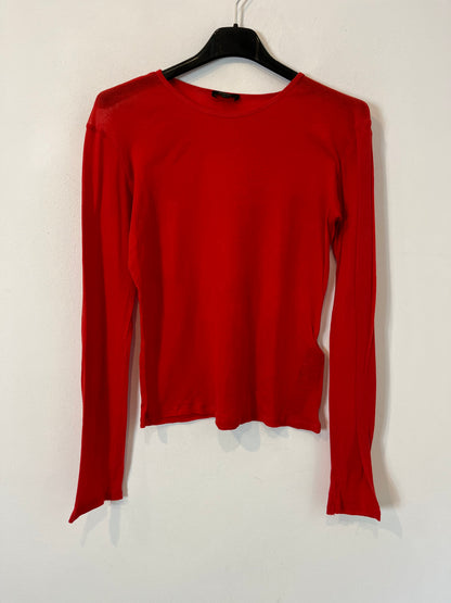 MASSIMO DUTTI. Top rojo algodón manga larga. T S