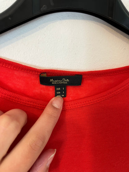MASSIMO DUTTI. Top rojo algodón manga larga. T S