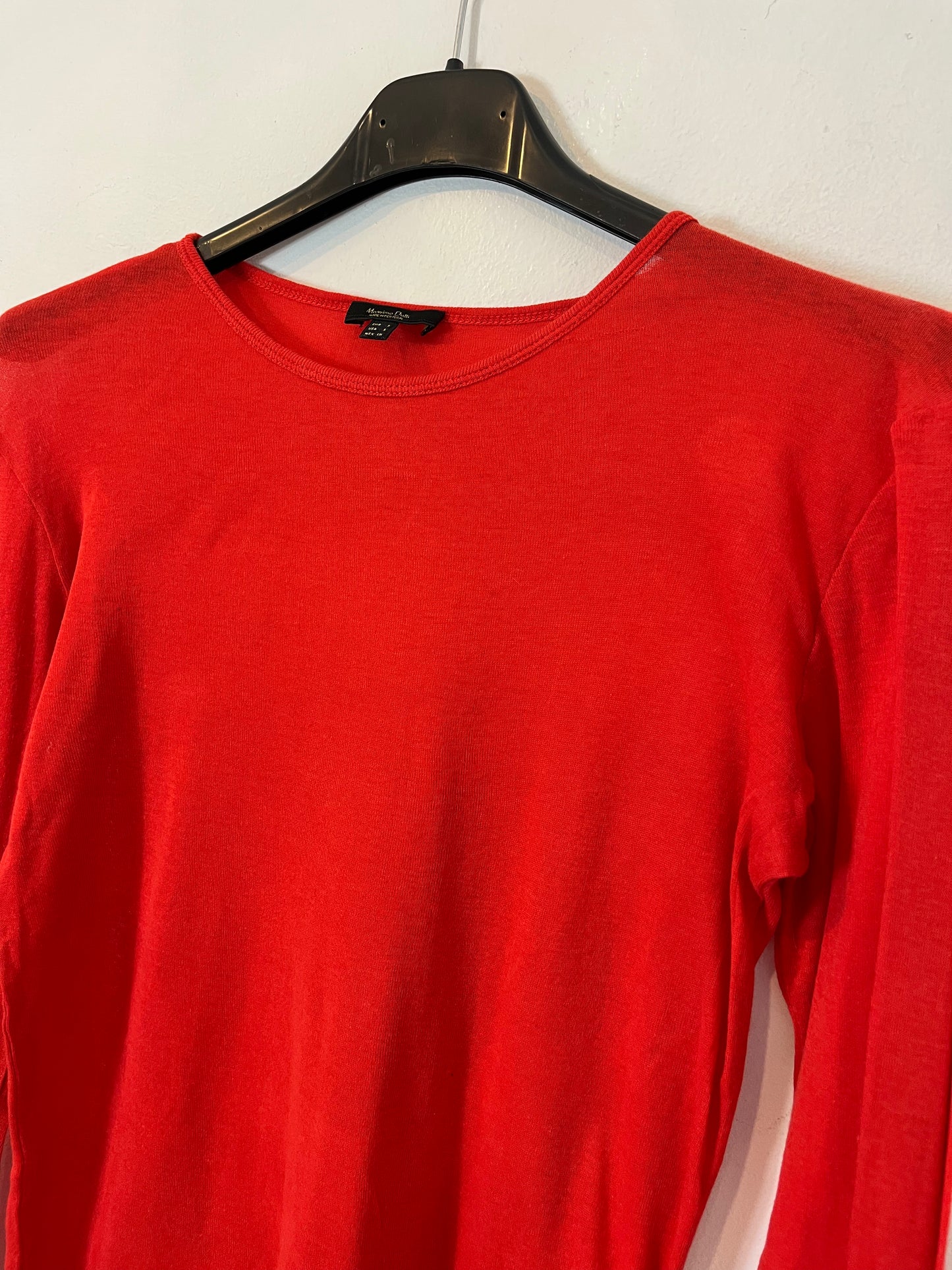 MASSIMO DUTTI. Top rojo algodón manga larga. T S