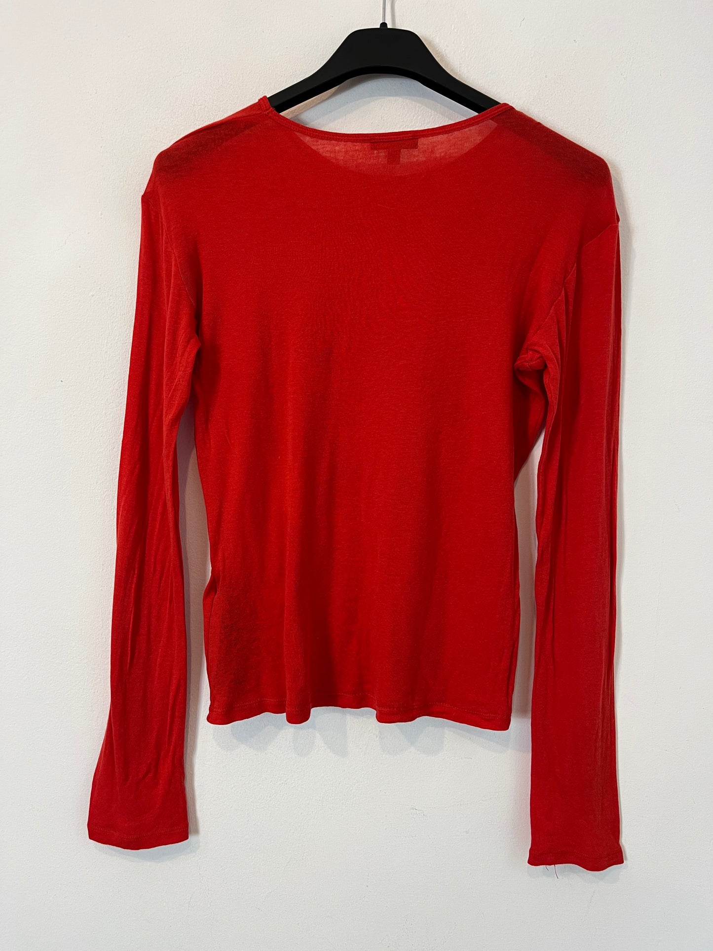 MASSIMO DUTTI. Top rojo algodón manga larga. T S