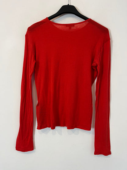 MASSIMO DUTTI. Top rojo algodón manga larga. T S