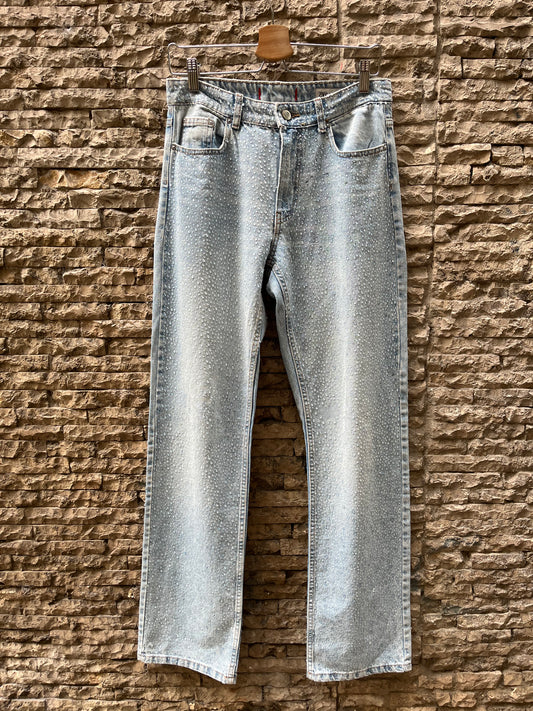 ZARA. Denim recto pedrería. T 36
