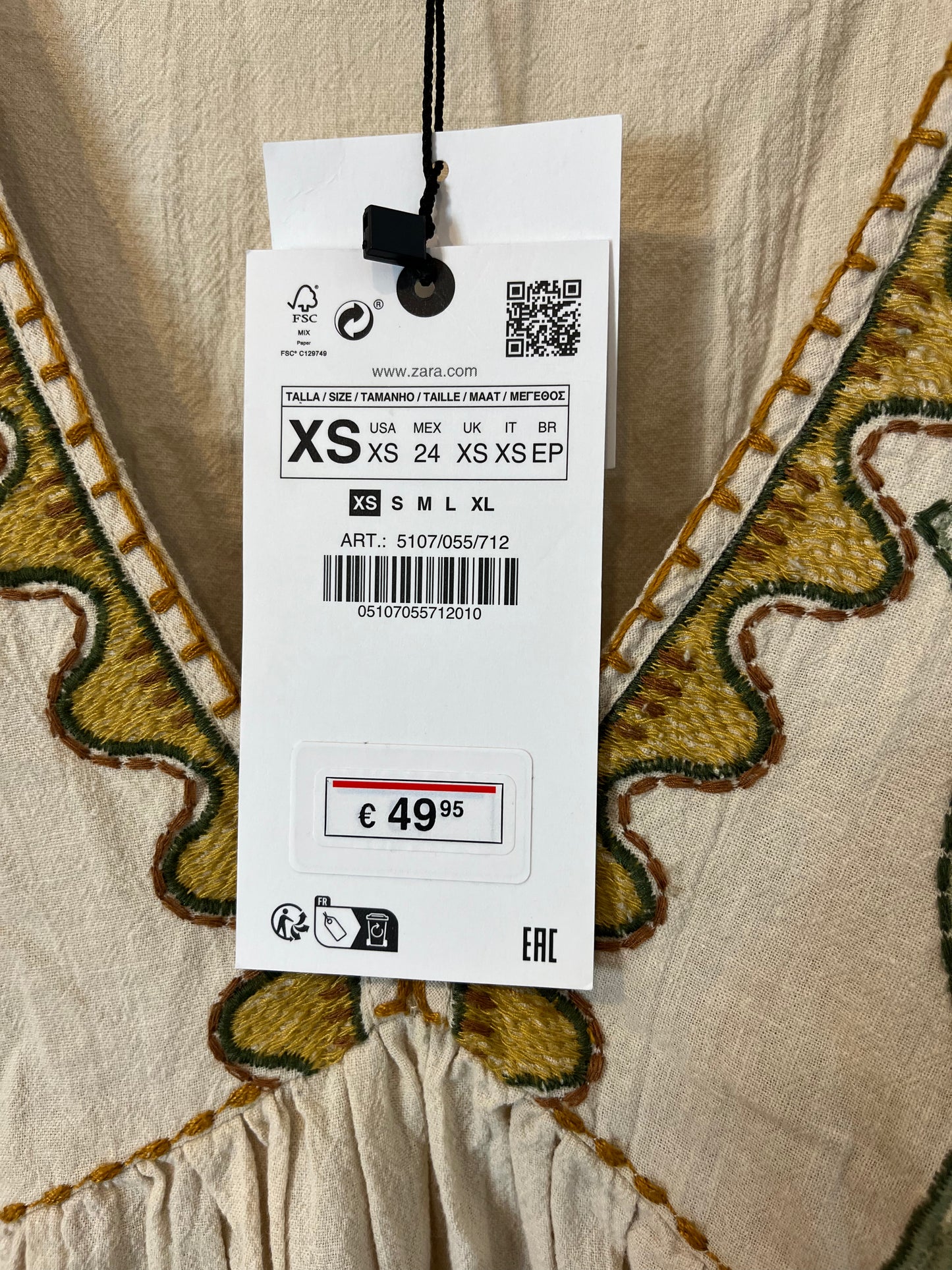 ZARA. Short embroidered linen dress. XS (S/M)