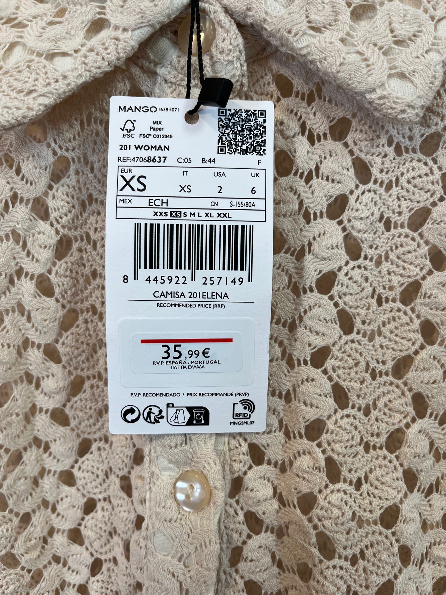 MANGO. Total look croché beige. T XS/S