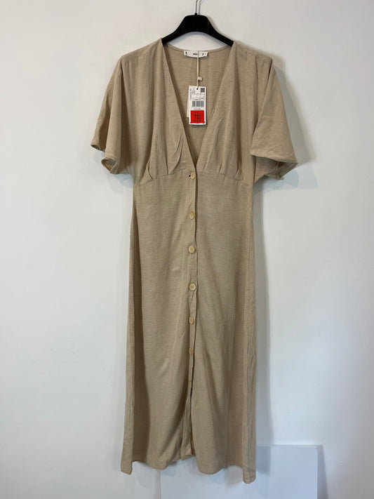 MANGO. Vestido beige con lino. T S
