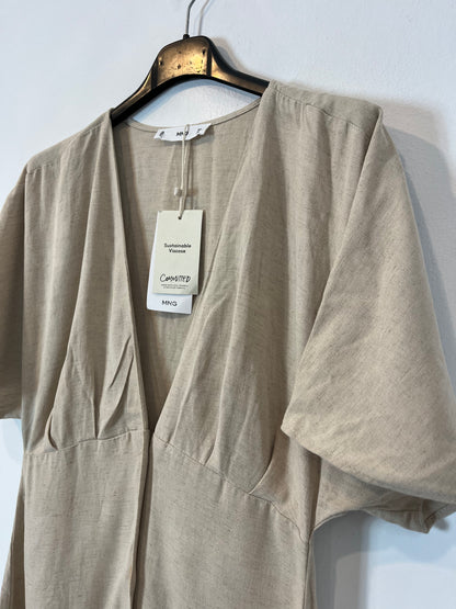 MANGO. Vestido beige con lino. T S