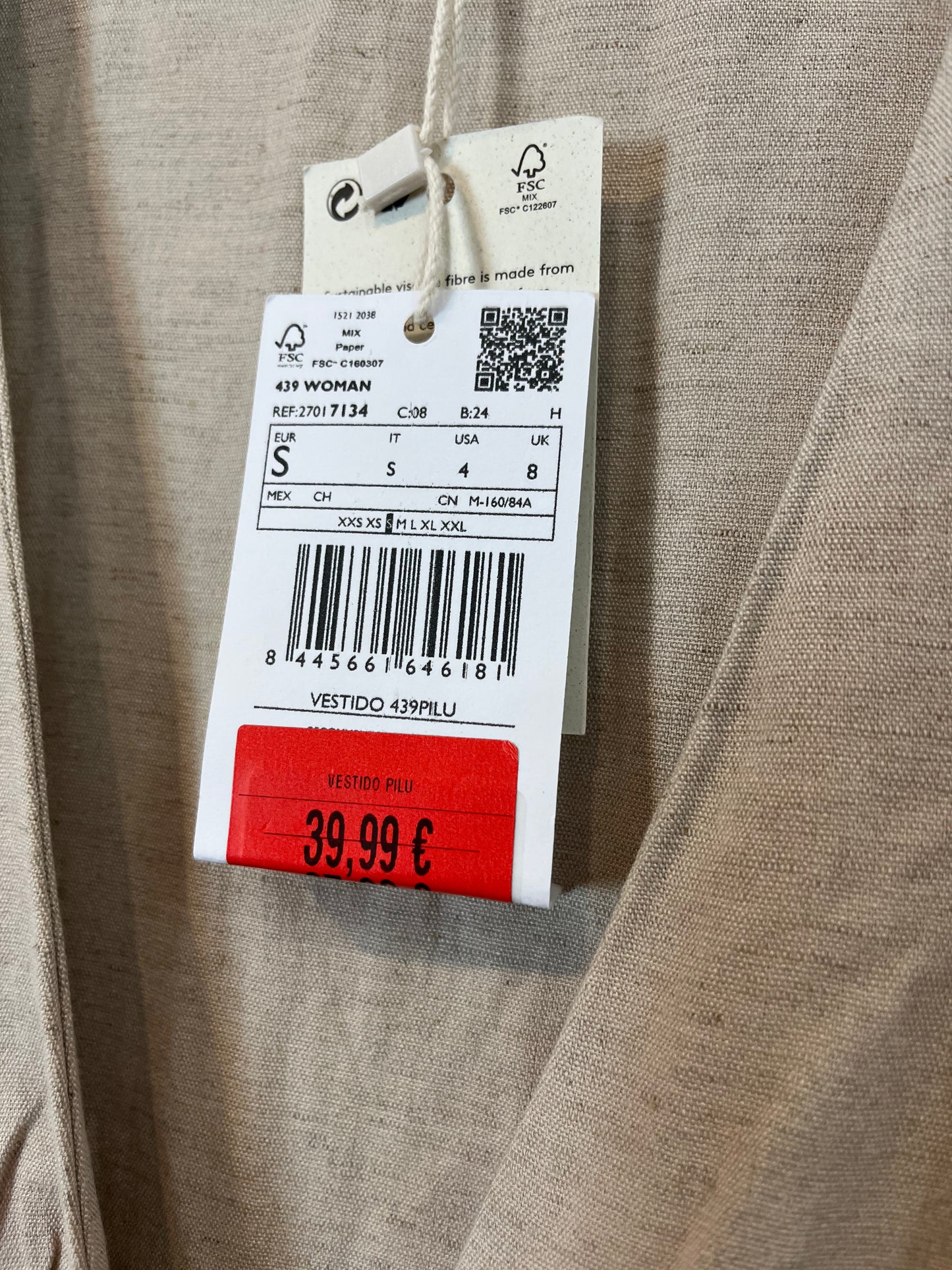 MANGO. Vestido beige con lino. T S