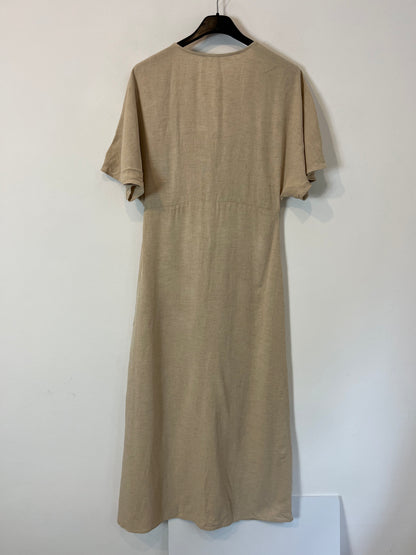 MANGO. Vestido beige con lino. T S