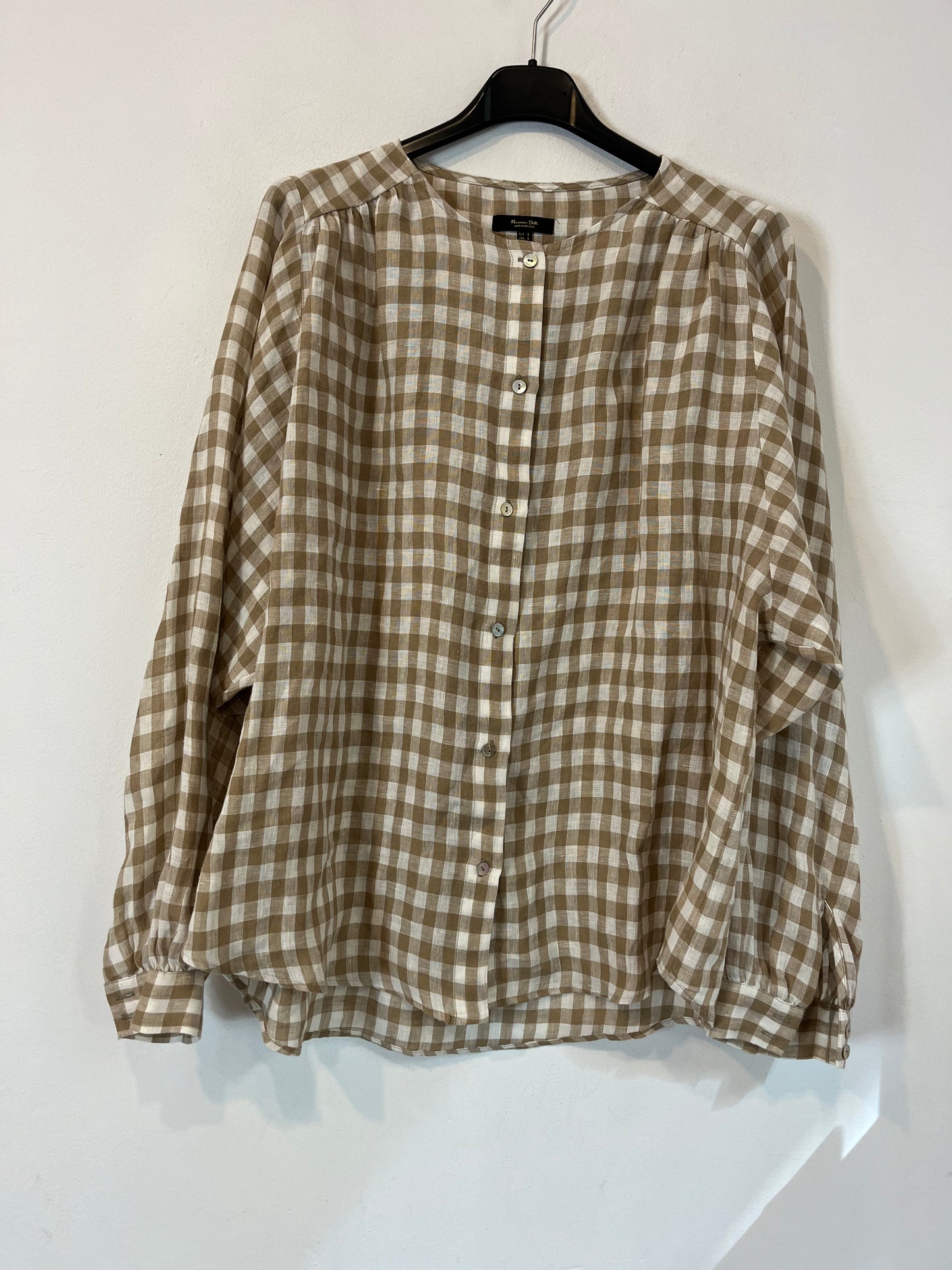 MASSIMO DUTTI. Blusa lino cuadros. T S