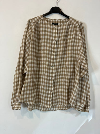 MASSIMO DUTTI. Blusa lino cuadros. T S
