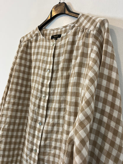 MASSIMO DUTTI. Blusa lino cuadros. T S