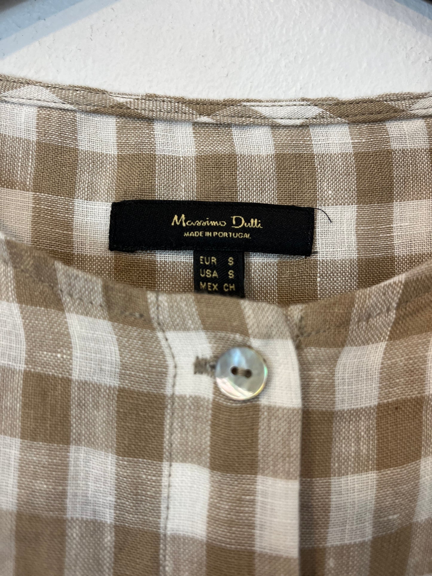 MASSIMO DUTTI. Blusa lino cuadros. T S