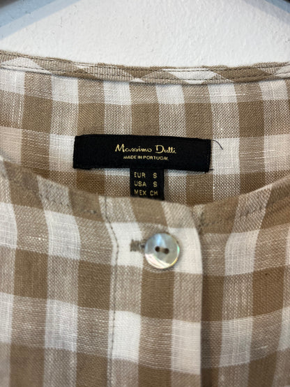 MASSIMO DUTTI. Blusa lino cuadros. T S