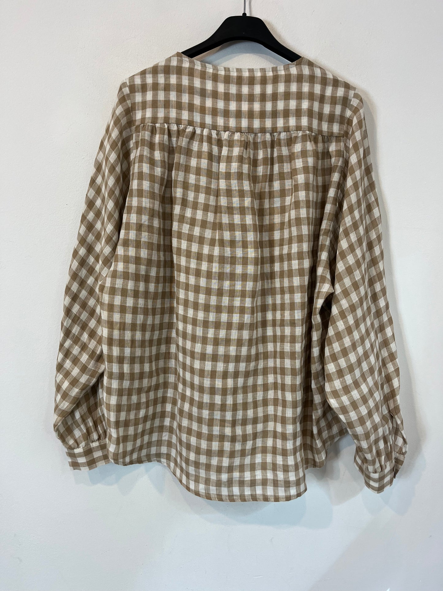 MASSIMO DUTTI. Blusa lino cuadros. T S