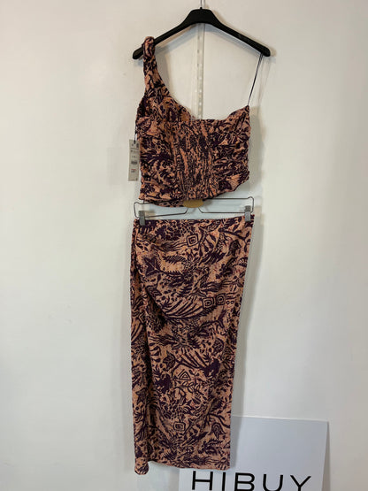ZARA. Conjunto top y falda mdi estampado. T S/M