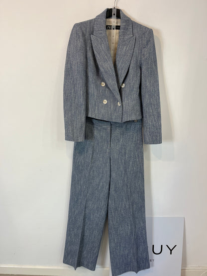 ZARA. Total look azul jaspeado con lana. T S/M