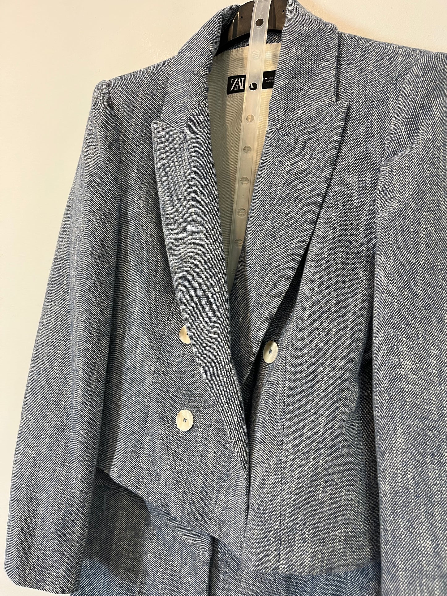 ZARA. Total look azul jaspeado con lana. T S/M