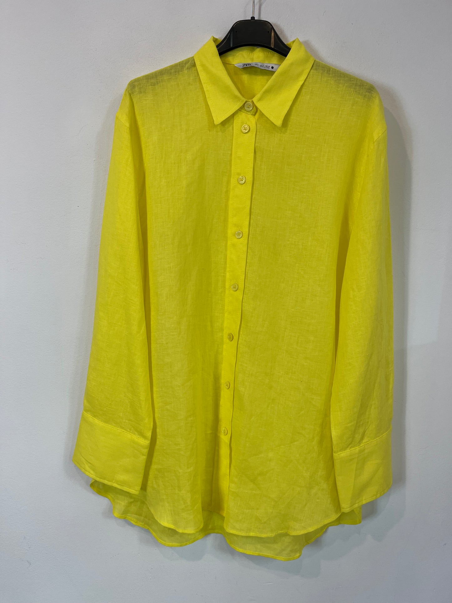 ZARA. Camisa lino amarilla. T S