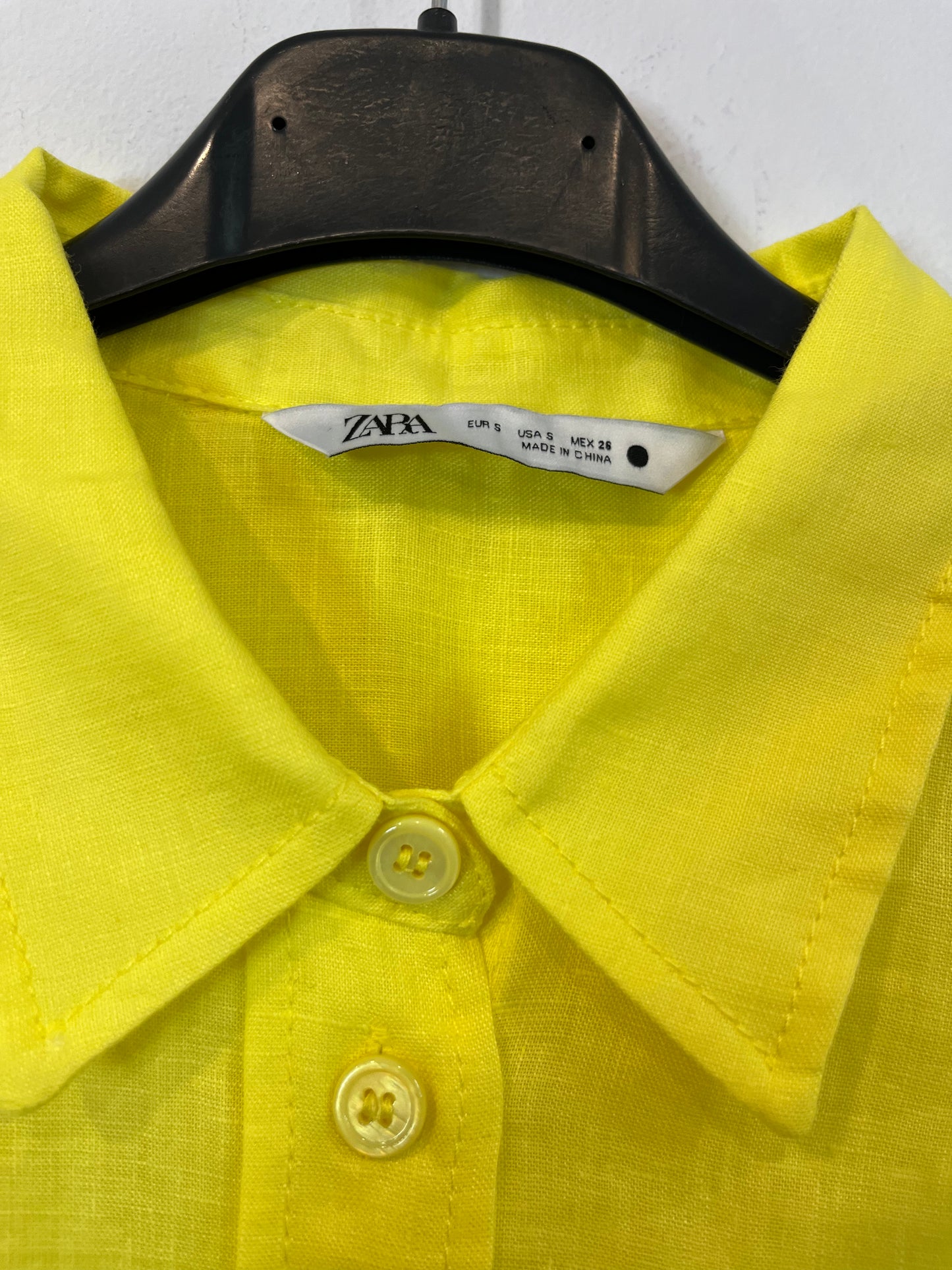 ZARA. Camisa lino amarilla. T S