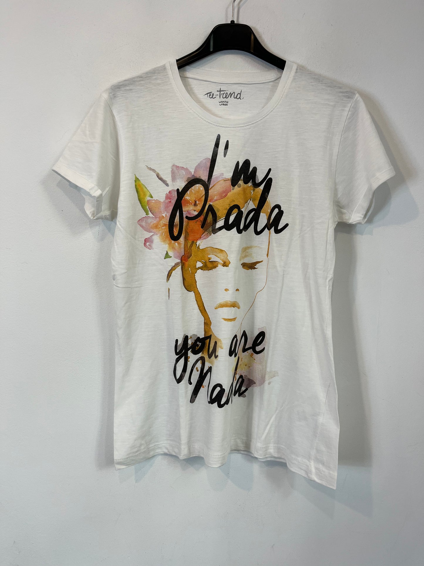 TEE TREND. Camiseta blanca slogan. T L (M)