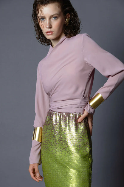 JULISE MAGON. Blusa rosa palo cruzada