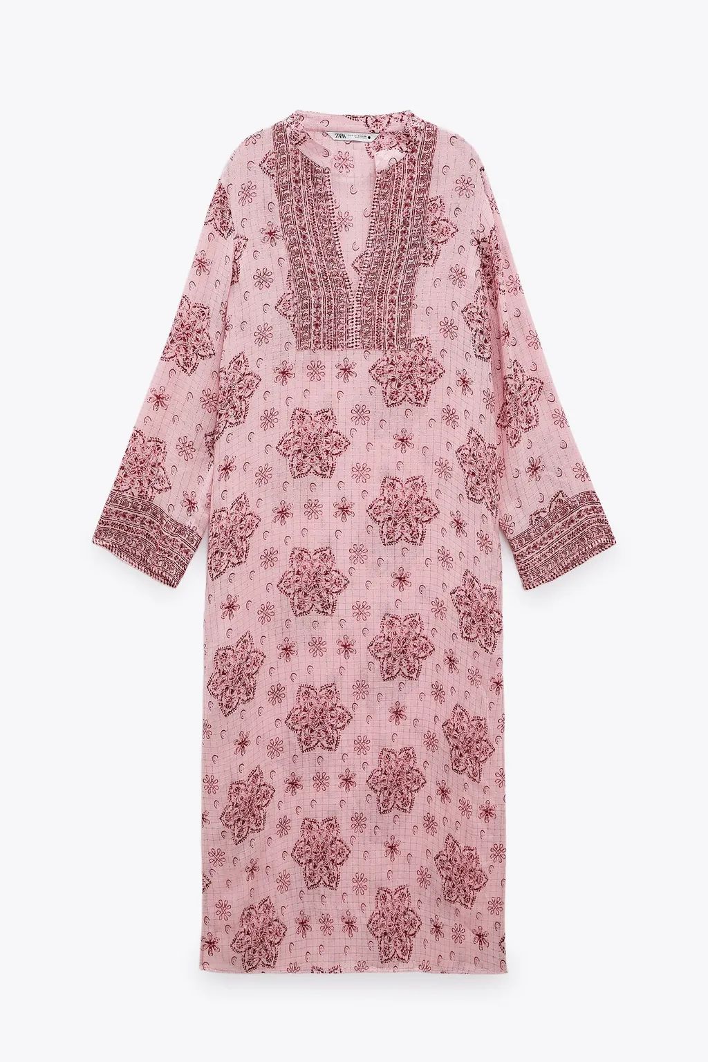 ZARA. Vestido largo rosa estampado