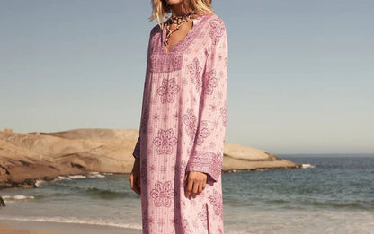 ZARA. Vestido largo rosa estampado