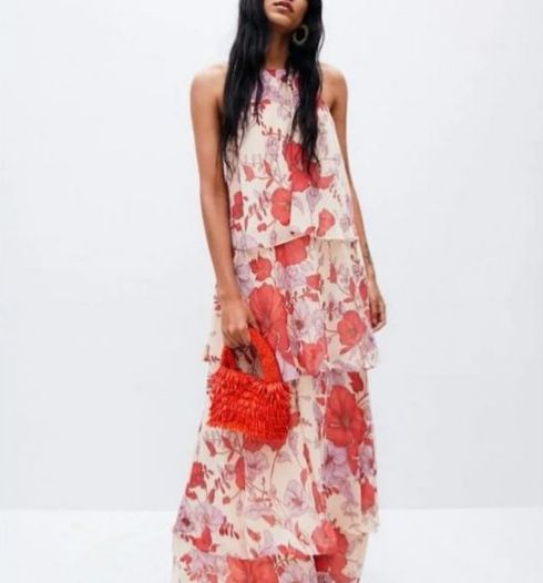 MANGO. Vestido largo con estampado floral