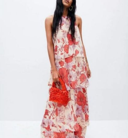 MANGO. Vestido largo con estampado floral