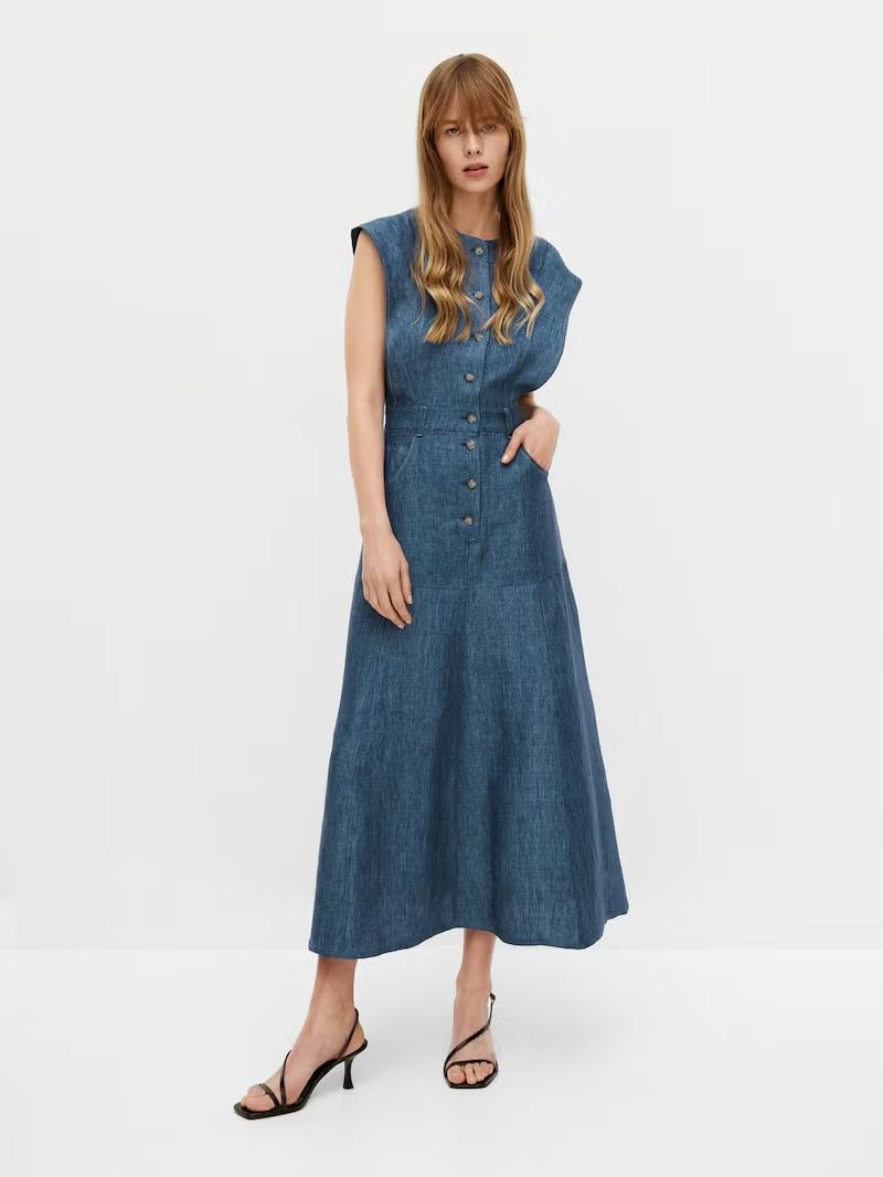 MASSIMO DUTTI. Vestido largo denim lino