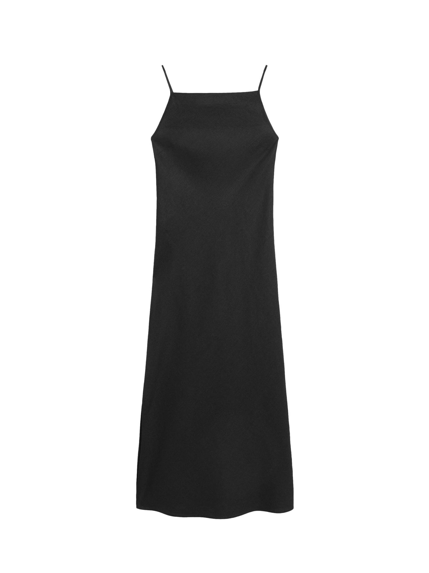 MASSIMO DUTTI. Vestido negro midi de lino