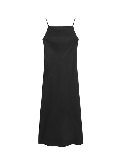 MASSIMO DUTTI. Vestido negro midi de lino