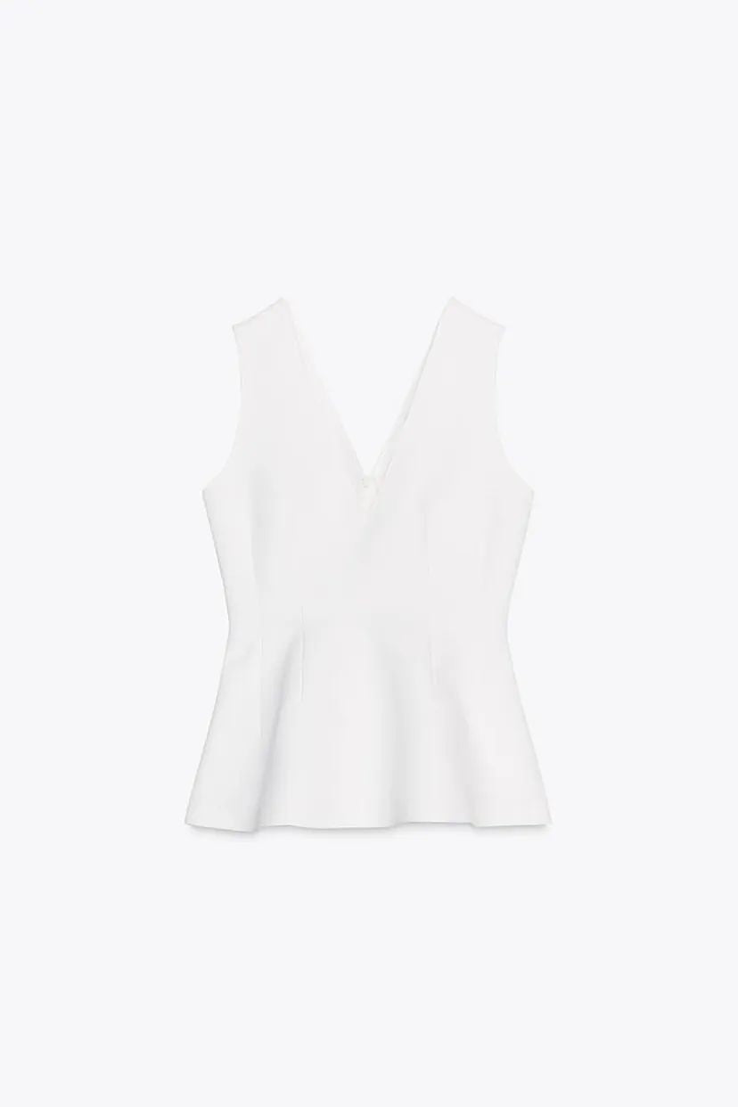 ZARA. Top blanco detalle volante