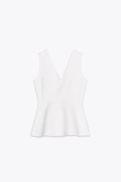 ZARA. Top blanco detalle volante
