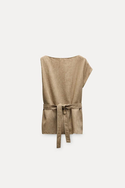 ZARA. Conjunto de lino marrón