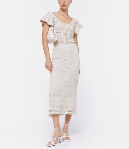 UTERQÜE. Conjunto beige de punto calado