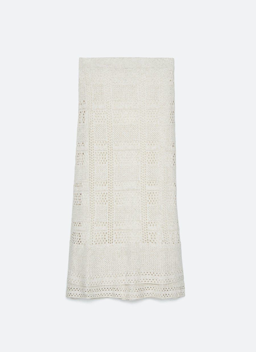 UTERQÜE. Conjunto beige de punto calado