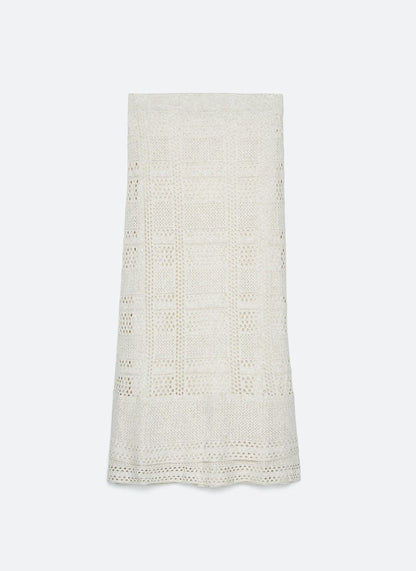UTERQÜE. Conjunto beige de punto calado