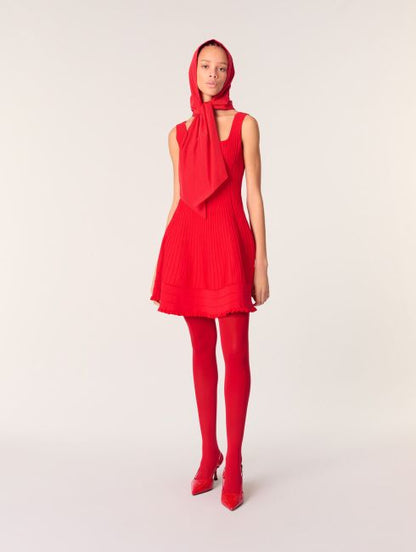 MAJE. Vestido rojo punto canalé