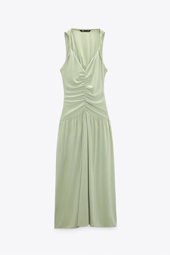 ZARA. Vestido verde fruncido